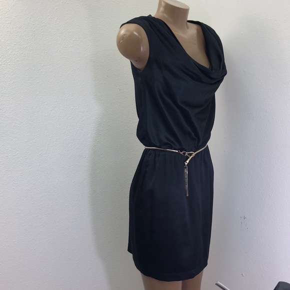 Silky Jewel Neckline Mini Black Dress  XXS - Picture 4 of 8